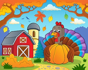 Image showing Turkey bird holding pumpkin theme 4