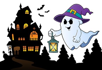 Image showing Ghost with hat and lantern topic 3