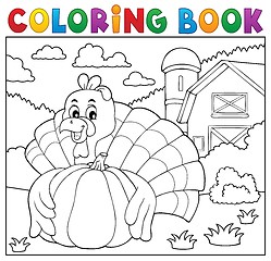 Image showing Coloring book turkey bird and pumpkin 2