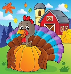 Image showing Turkey bird holding pumpkin theme 2