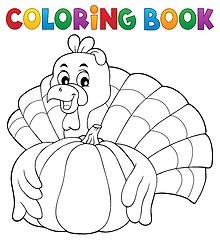 Image showing Coloring book turkey bird and pumpkin 1