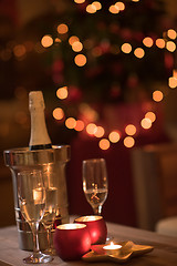 Image showing champagne on a wooden table