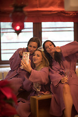 Image showing girls doing Selfy on  bachelorette party
