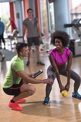 Image showing weights workout with personal trainer at  crossfit gym