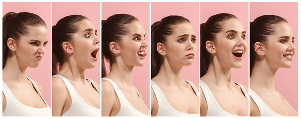 Image showing The collage of different human facial expressions, emotions and feelings.