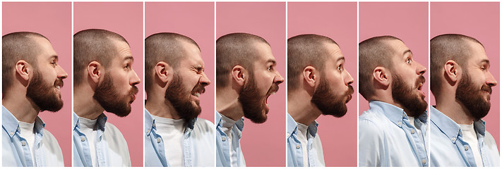 Image showing The collage of different human facial expressions, emotions and feelings.