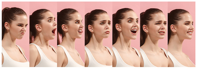 Image showing The collage of different human facial expressions, emotions and feelings.