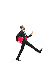 Image showing Full body portrait of businessman with folder on white