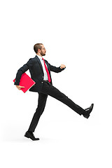 Image showing Full body portrait of businessman with folder on white