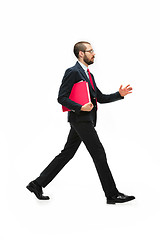 Image showing Full body portrait of businessman with folder on white