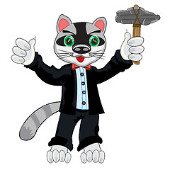 Image showing Cartoon animal racoon in fashionable suit with stone gavel