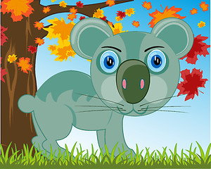 Image showing Animal koala drawing on background tree and green herb