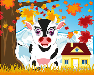 Image showing Home animal cow by autumn on nature.