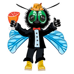 Image showing Cartoon insect fly in suit and hat