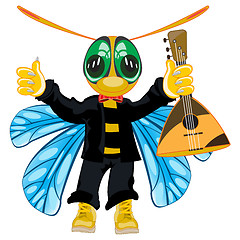 Image showing Vector illustration of the bee in fashionable suit and with balalaika