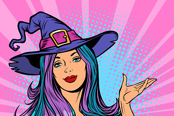 Image showing happy Halloween witch beautiful woman