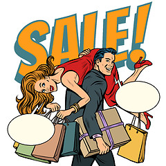 Image showing man carries woman in his arms, sale
