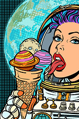 Image showing solar system, like ice cream. Humanity and cosmic dreams concept