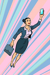 Image showing woman businesswoman, superhero flying