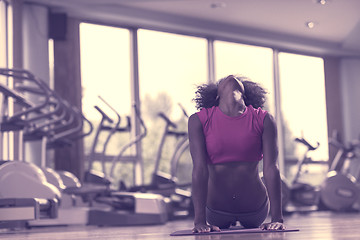 Image showing african american woman exercise yoga in gym