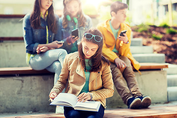 Image showing high school student girl reading book outdoors