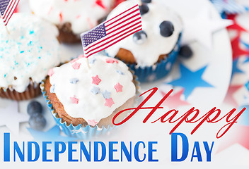 Image showing cupcakes with american flags on independence day