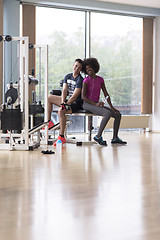 Image showing couple in a gym have break