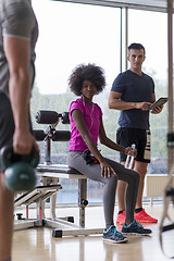 Image showing couple in a gym have break