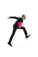 Image showing Businessman running with a folder on white background