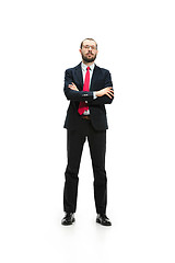 Image showing Full body portrait of businessman with folder on white