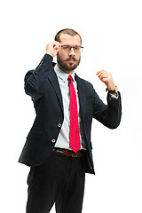 Image showing The studio shot or portrait of businessman on white