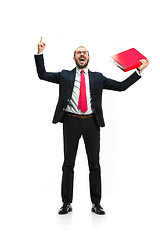 Image showing Full body portrait of businessman with folder on white