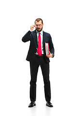 Image showing Full body portrait of businessman with folder on white