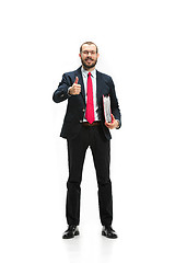 Image showing Full body portrait of businessman with folder on white