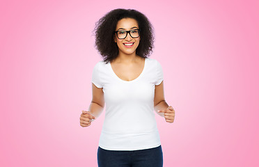 Image showing african american woman in white t-shirt