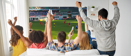 Image showing friends drinking beer and watching soccer game