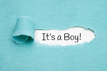 Image showing It Is A Boy Blue Torn Paper