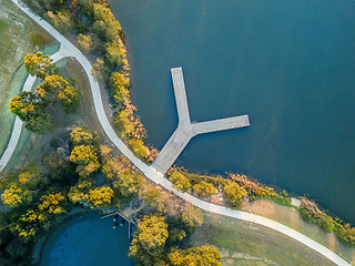 Image showing Looking down onto Y Jetty on the lake