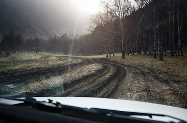 Image showing Road trip through the nature of Europe. Car point of view