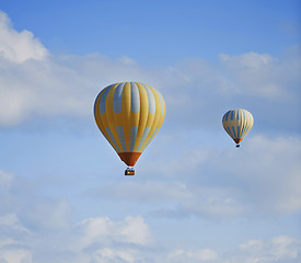 Image showing Two air balloons flying in the sky