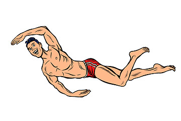 Image showing man swimmer swims. Isolate on white background