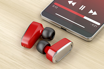 Image showing Red headphones and smartphone