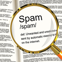 Image showing Spam Definition Magnifier Showing Unwanted And Malicious Email