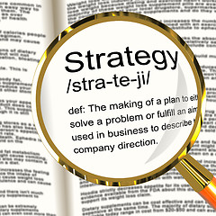 Image showing Strategy Definition Magnifier Showing Planning Organization And 