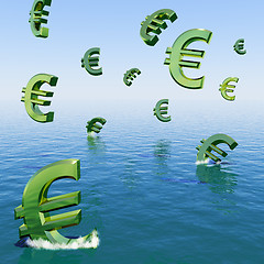 Image showing Euros Falling In The Sea Showing Depression Recession And Econom