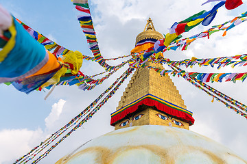 Image showing Boudhanath Stupa and prayer flags in Kathmandu