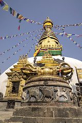 Image showing Buddhist stupa and vajra in Swayambunath temple 