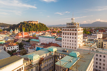 Image showing Cityscape of Ljubljana, capital of Slovenia at sunset.