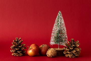 Image showing Christmas decoration with a fir tree on red background