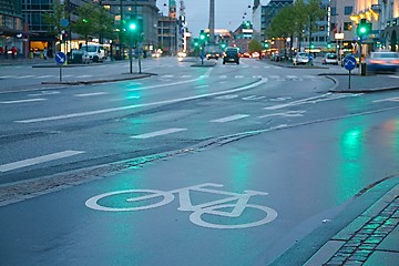 Image showing Bicycle lane in the rain